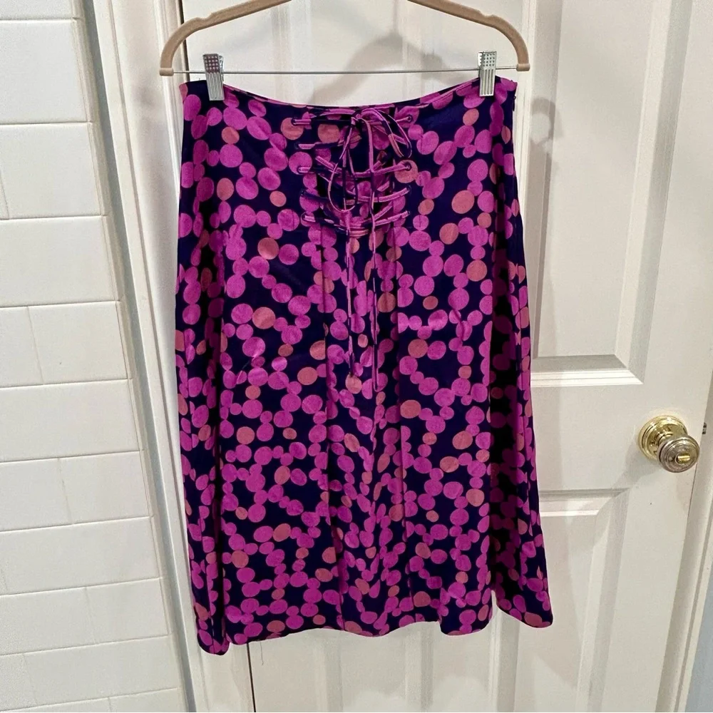 Anthropologie Maeve Zadie Lace Up Midi Skirt Purple Polka Dot Sz 8 - Picture 6 of 11